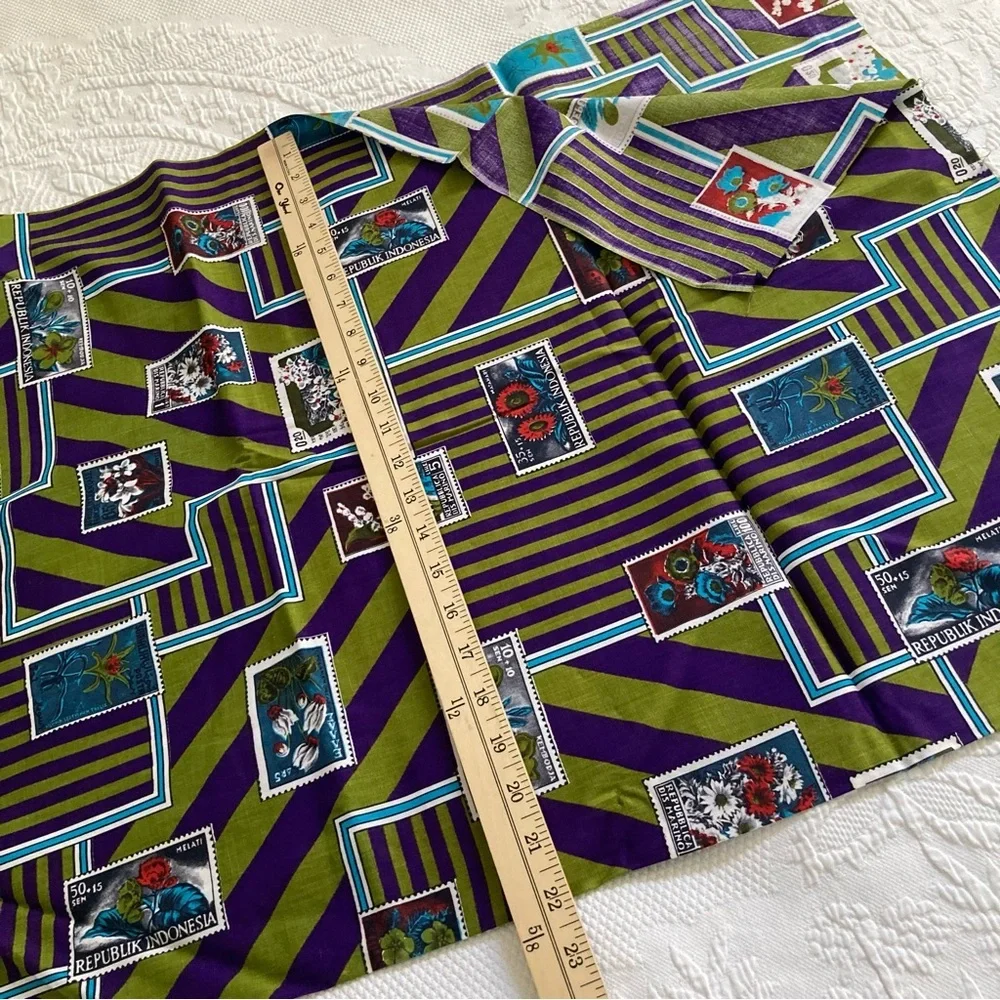 Vintage fabric 6 yards Schwartz Leibman textiles cotton blend novelty print 1973